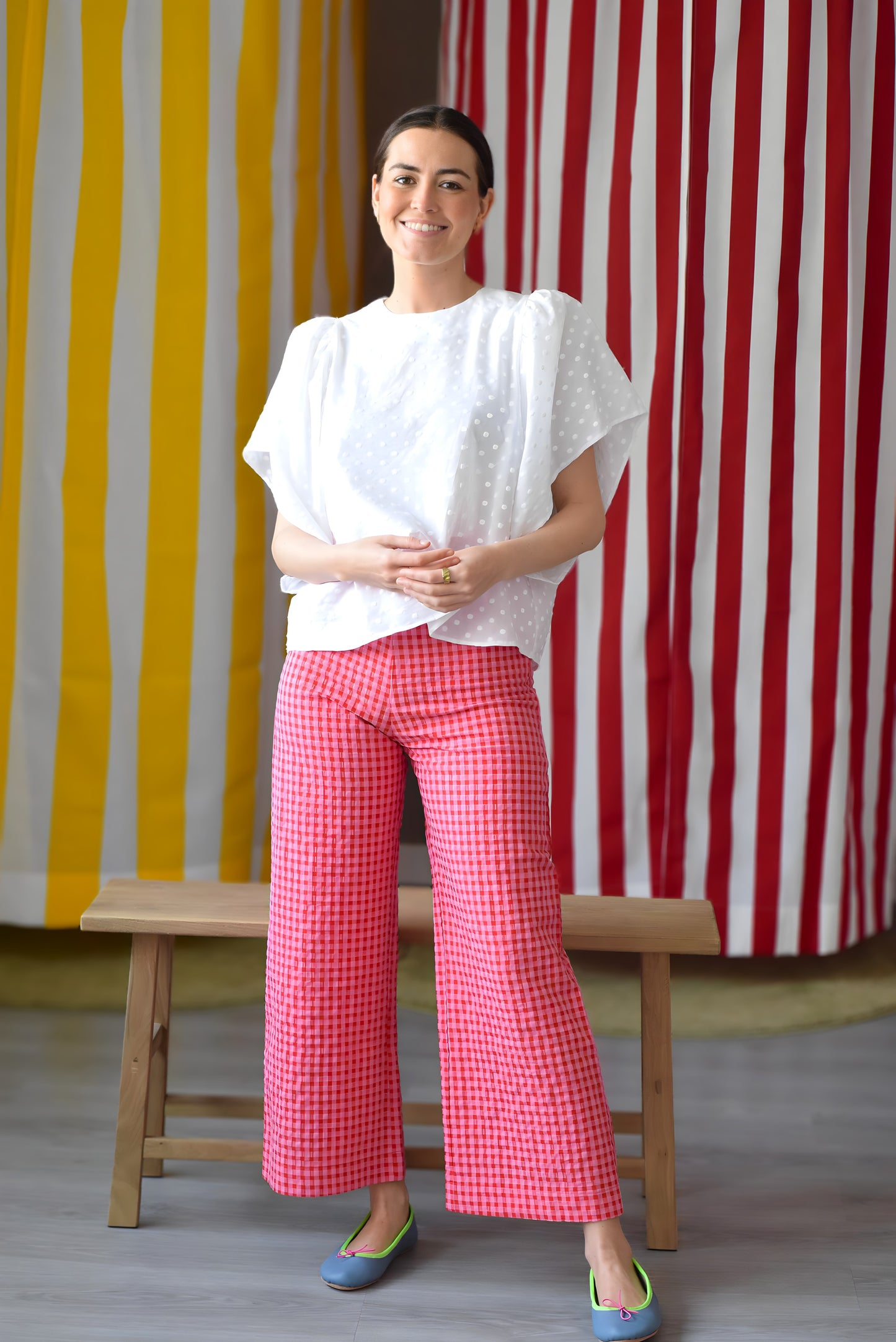 SUN PANTS - PINK AND RED VICHY -