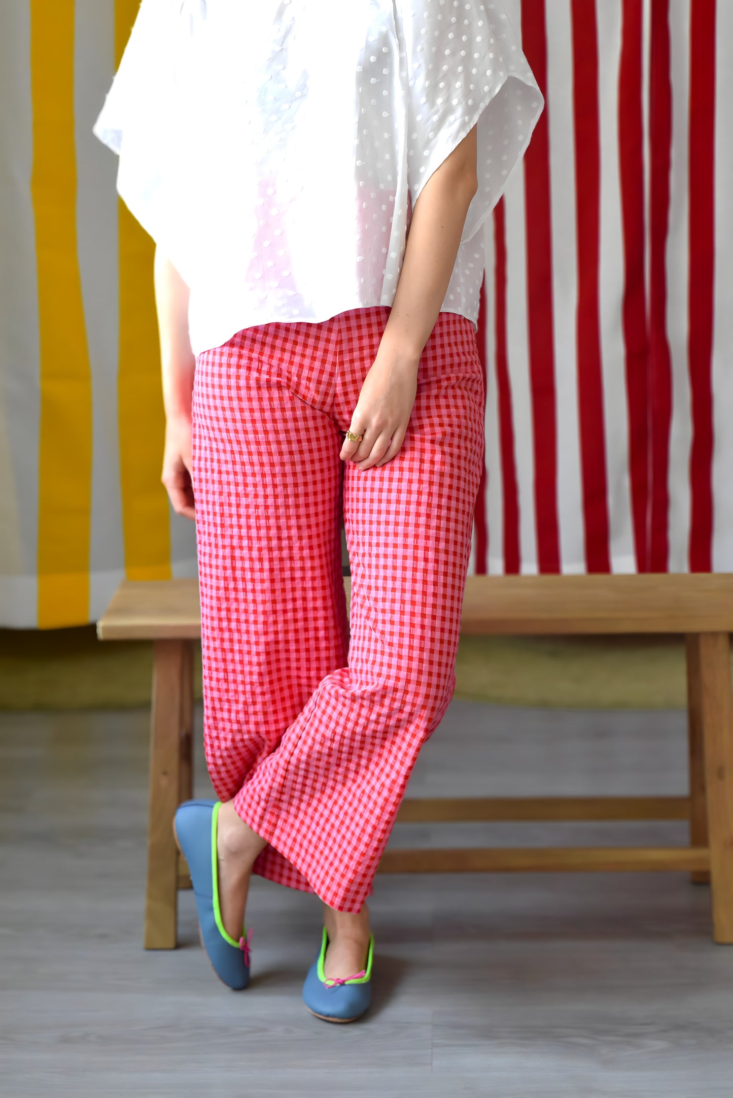 SUN PANTS - PINK AND RED VICHY -