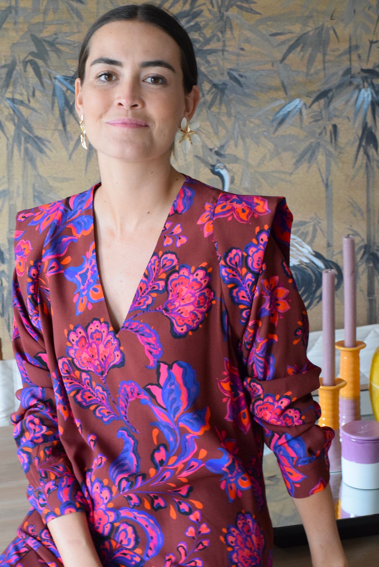VESTIDO CARLOTA - GRANATE CON FLORES - PREORDER 7 SEPTIEMBRE