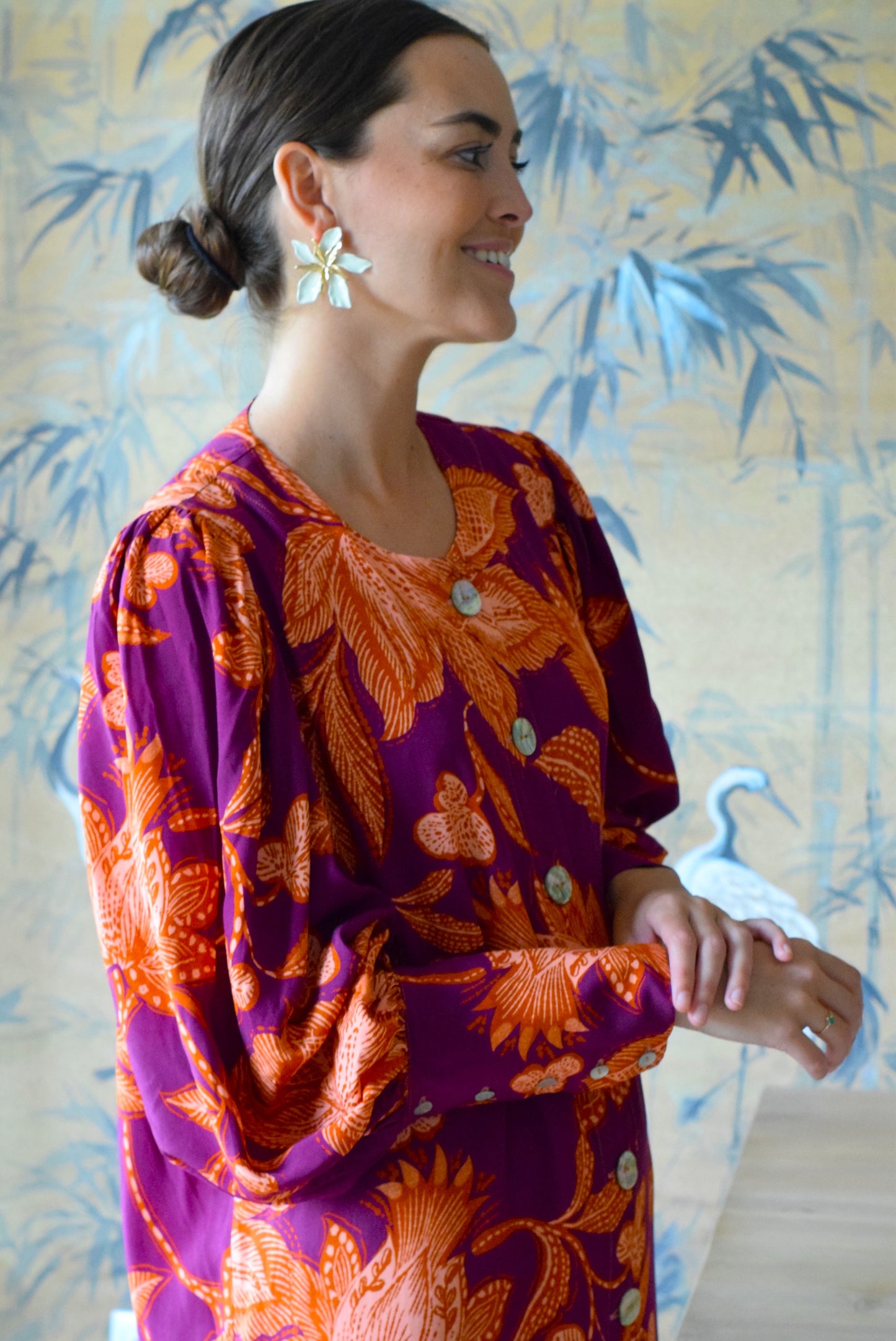 VESTIDO HILDA - BERENJENA Y NARANJA - PREORDER 7 SEPTIEMBRE
