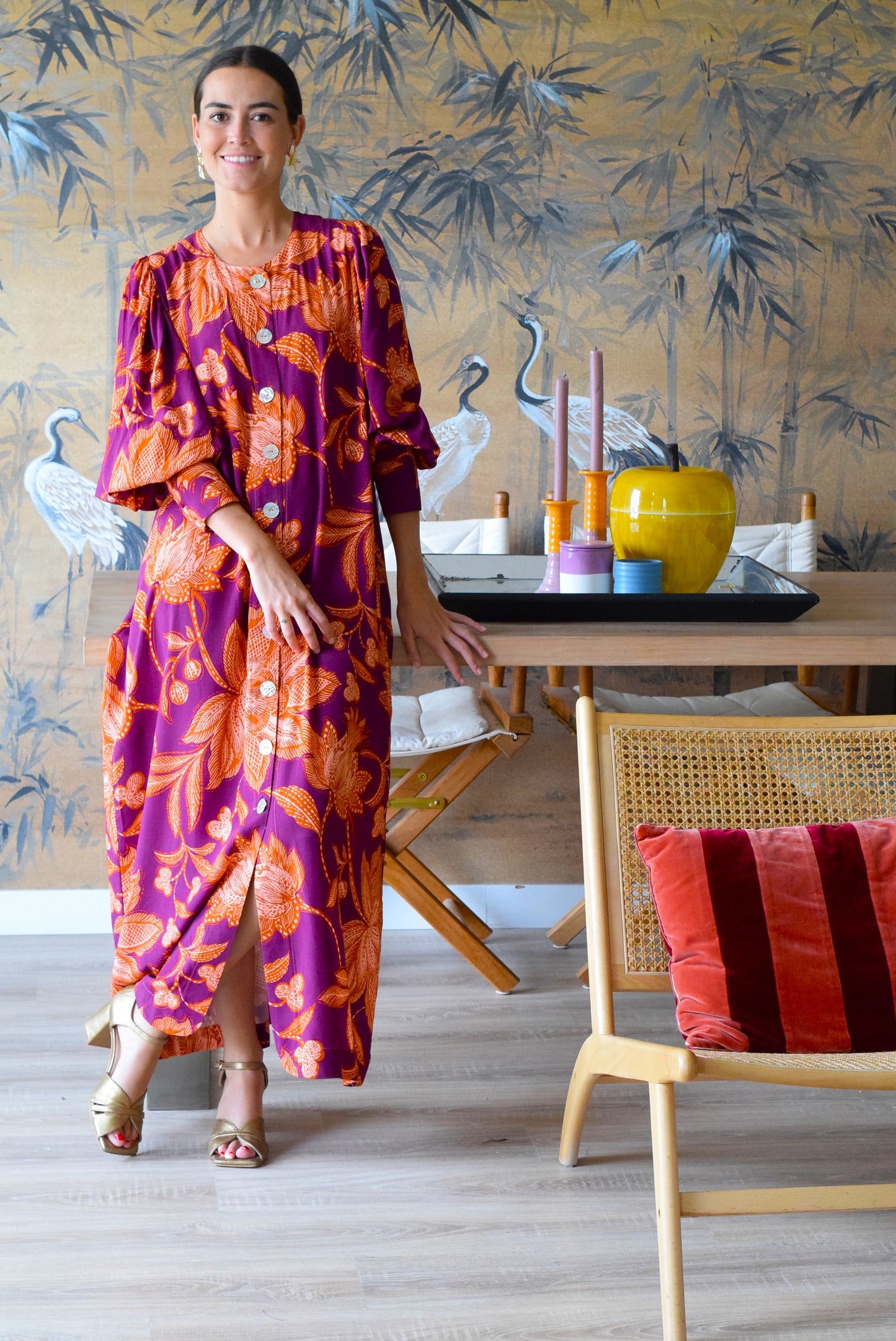 VESTIDO HILDA - BERENJENA Y NARANJA - PREORDER 7 SEPTIEMBRE
