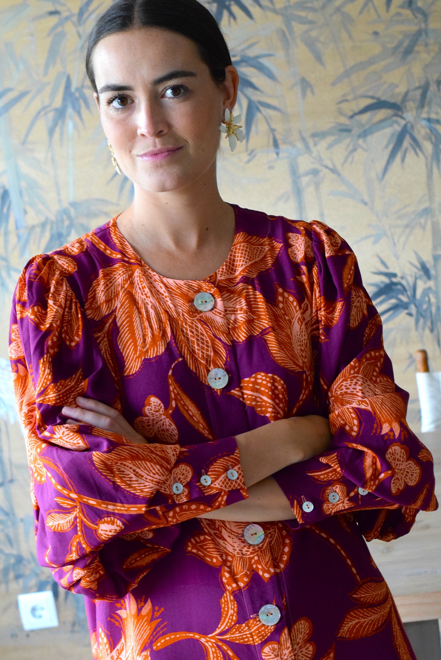 VESTIDO HILDA - BERENJENA Y NARANJA - PREORDER 7 SEPTIEMBRE