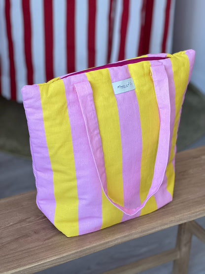 BOLSA CAROLA -  RAYAS AMARILLAS Y ROSAS