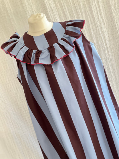 VESTIDO CONSTANZA - RAYAS AZUL Y MARRÓN