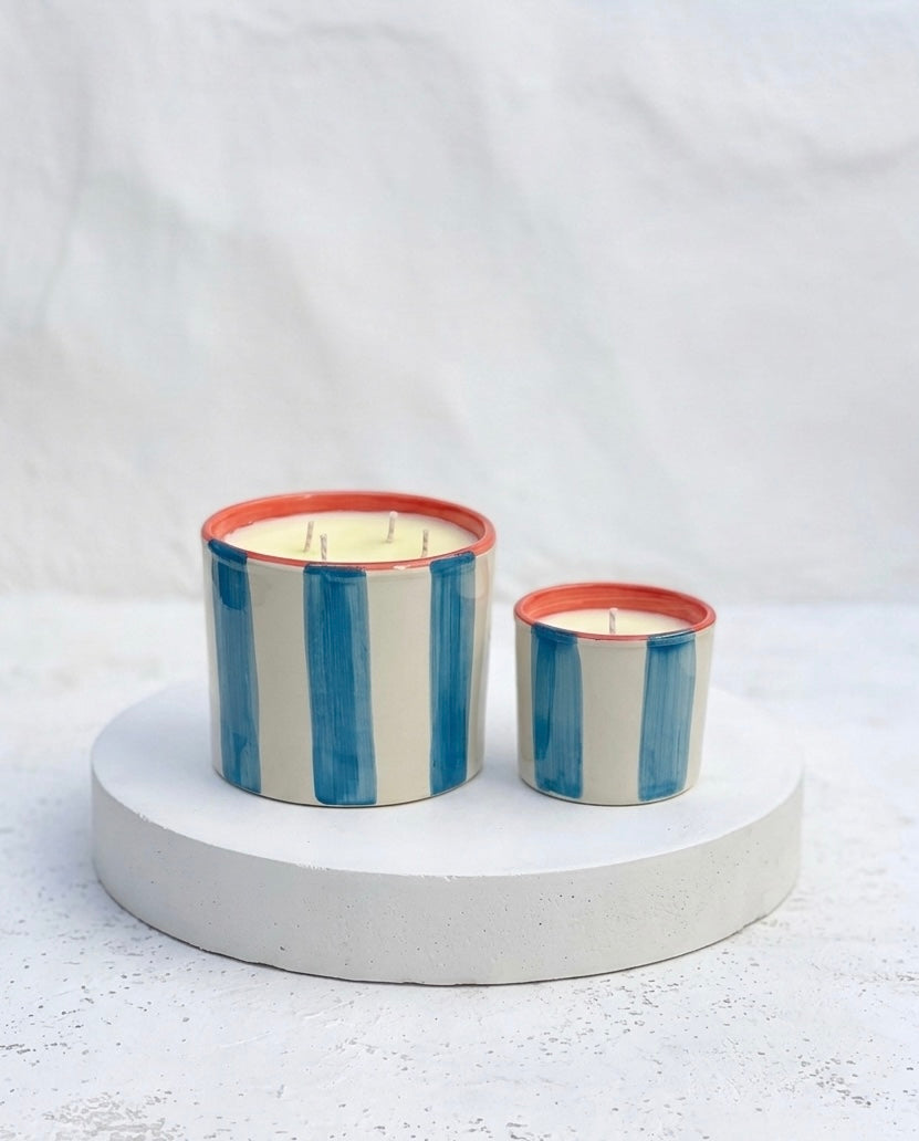 VELA PEQUEÑA- RAYAS AZULES - FRAGANCIA SAL DE MAR