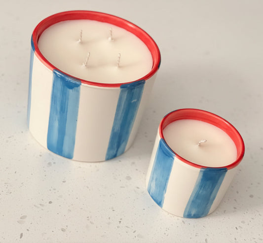 VELA PEQUEÑA- RAYAS AZULES - FRAGANCIA SAL DE MAR
