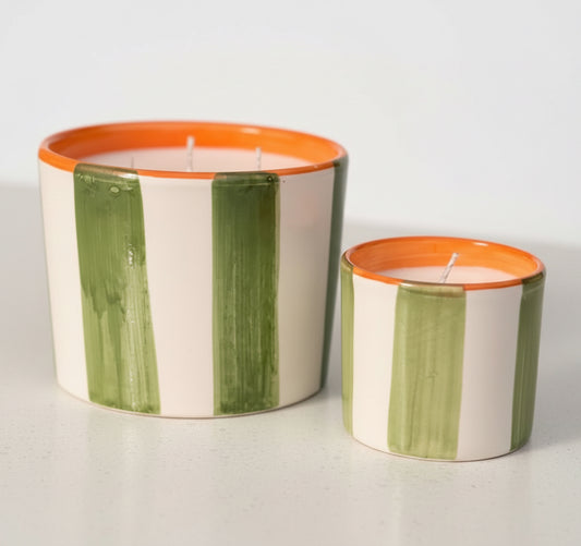 VELA PEQUEÑA - RAYAS VERDES - FRAGANCIA CIPRES