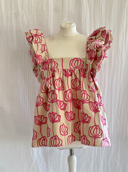 TOP INÉS - BORDADA ROSA