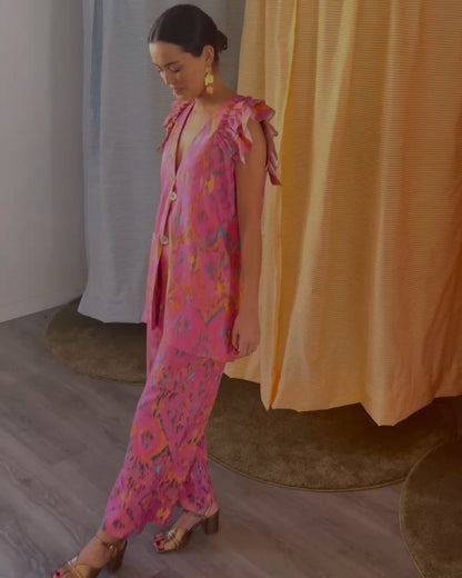 PANTALONES SOL -  IKAT FRESA - PREORDER 4 MARZO