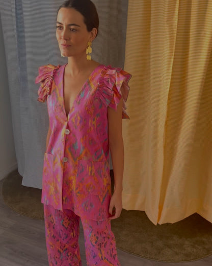 CHALECO CASILDA - IKAT FRESA - PREORDER 13 FEBRERO