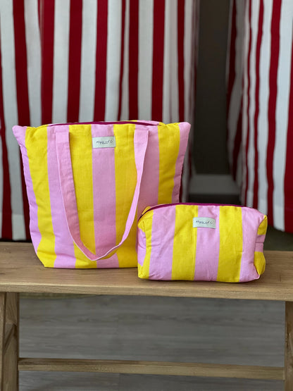 BOLSA CAROLA -  RAYAS AMARILLAS Y ROSAS