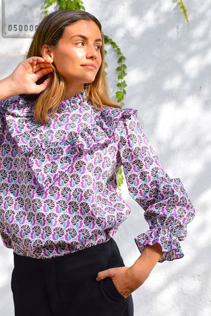 BLUSA ALBERTA - FLOR MORADA Y VERDE