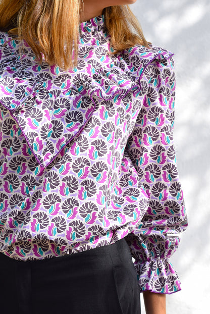 BLUSA ALBERTA - FLOR MORADA Y VERDE