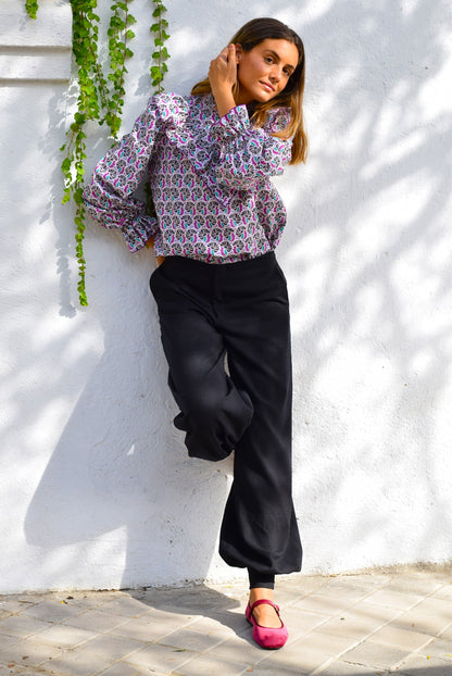 BLUSA ALBERTA - FLOR MORADA Y VERDE