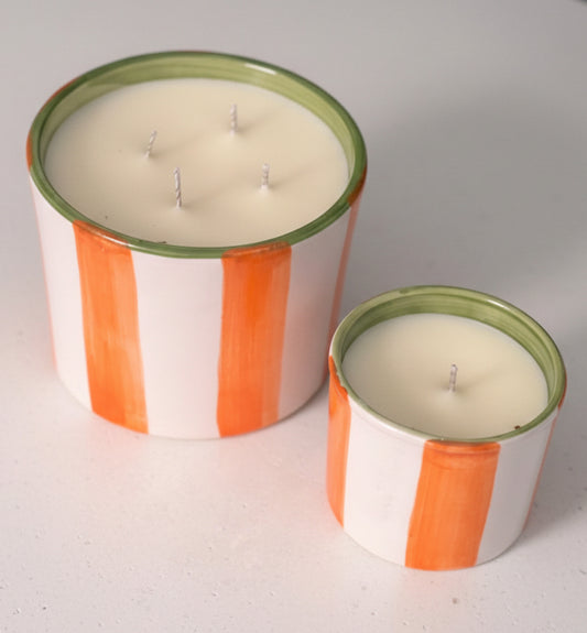 VELA PEQUEÑA - RAYAS NARANJAS - FRAGANCIA ORANGE BLOSSOM