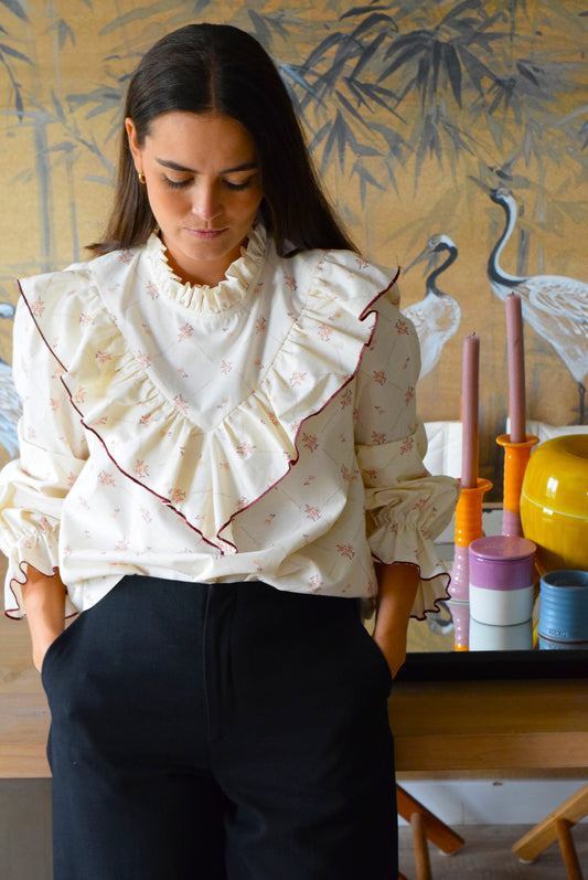 BLUSA ALBERTA - FLOR SALMÓN - PREORDER 15 SEPTIEMBRE