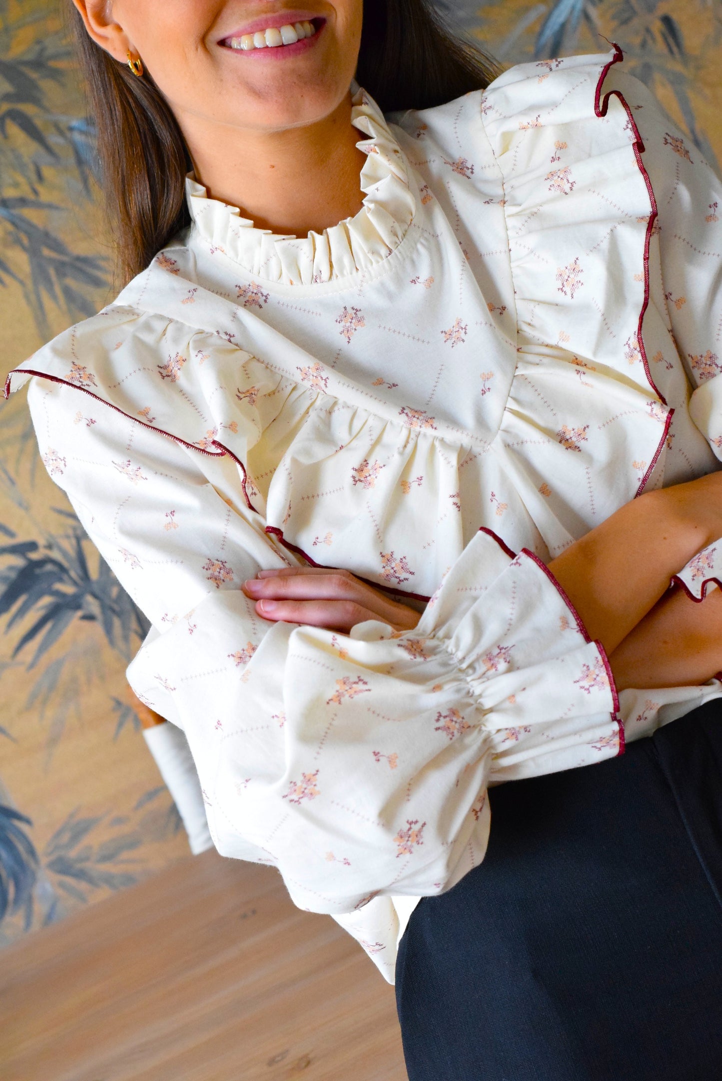 BLUSA ALBERTA - FLOR SALMÓN - PREORDER 15 SEPTIEMBRE