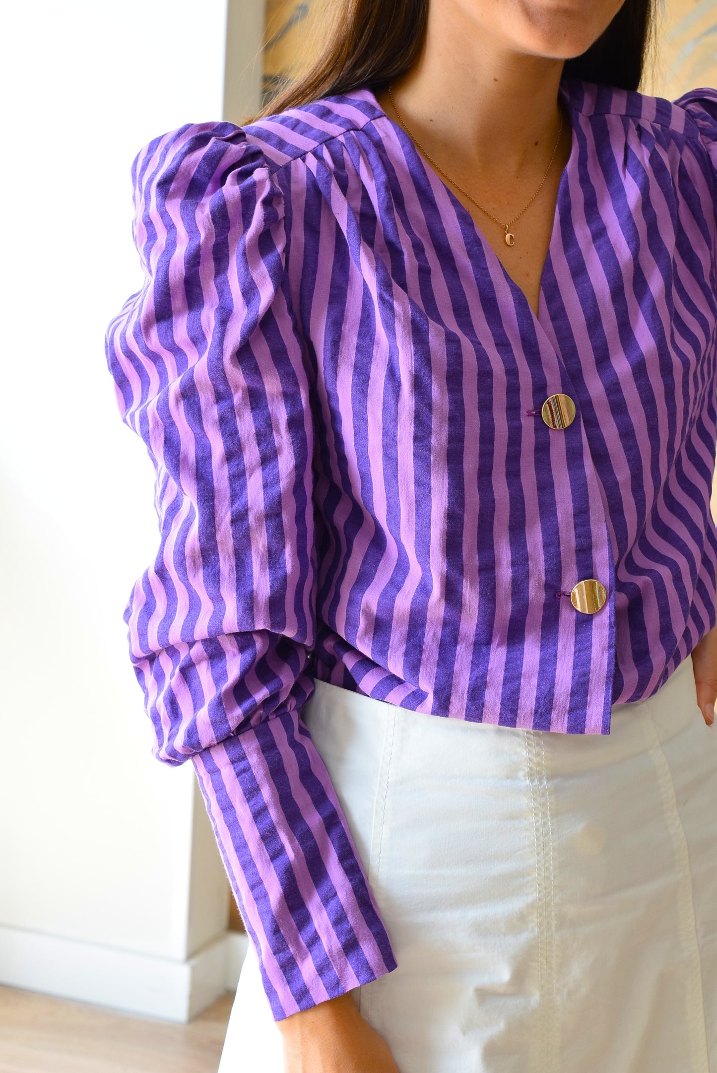 BLUSA FABIOLA - RAYAS MORADAS - PREORDER 15 SEPTIEMBRE