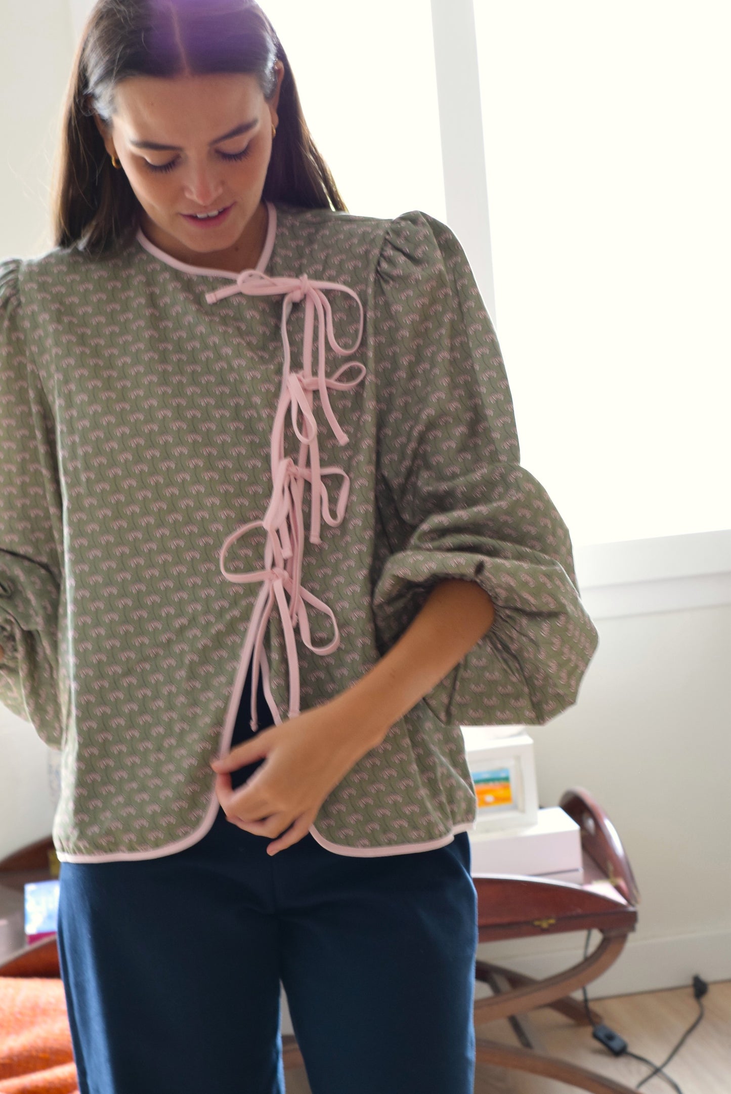BLUSA FEDERICA - VERDE Y ROSA - PREORDER 9 OCTUBRE