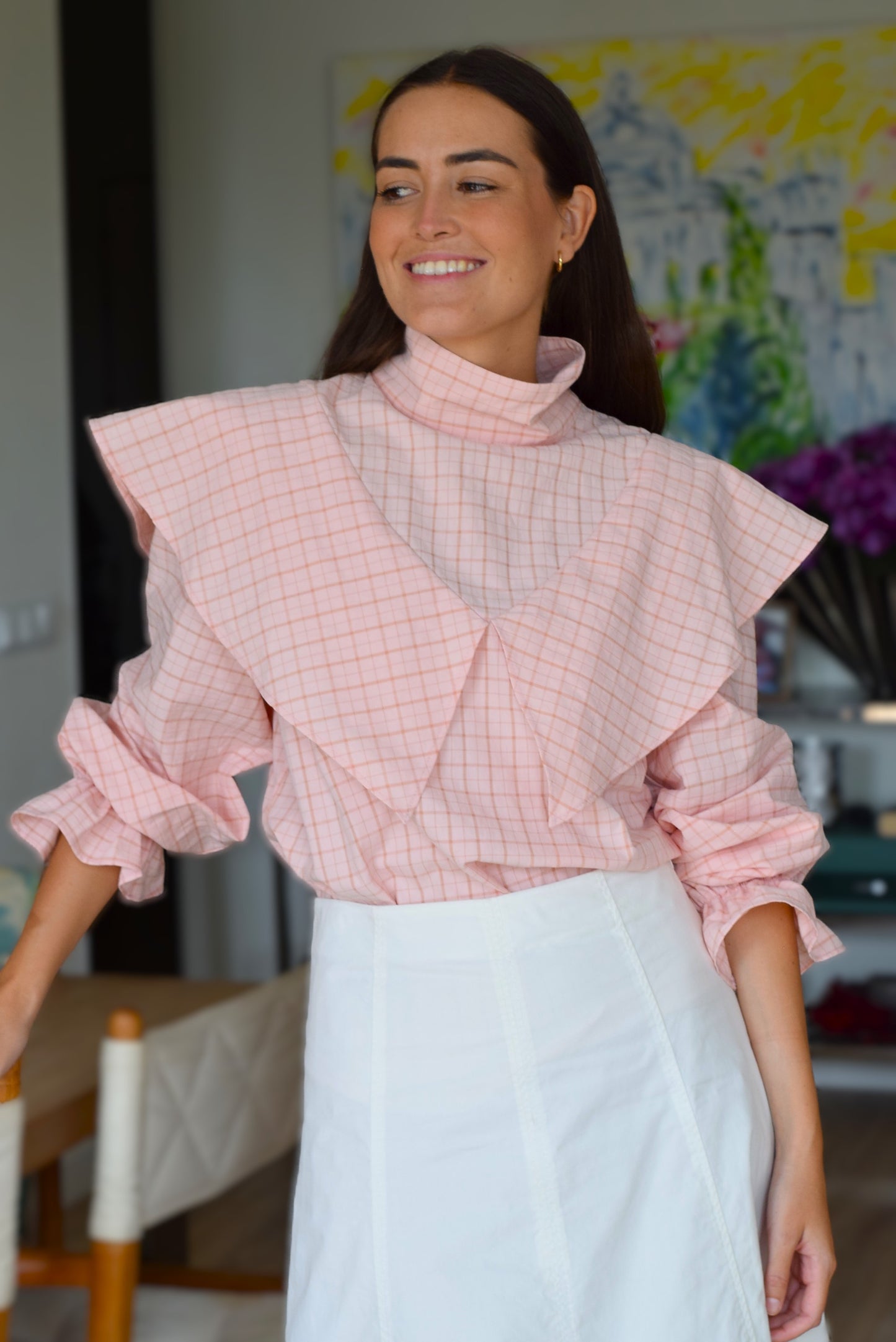 BLUSA FLAVIA - CUADRO ROSA CLARO -