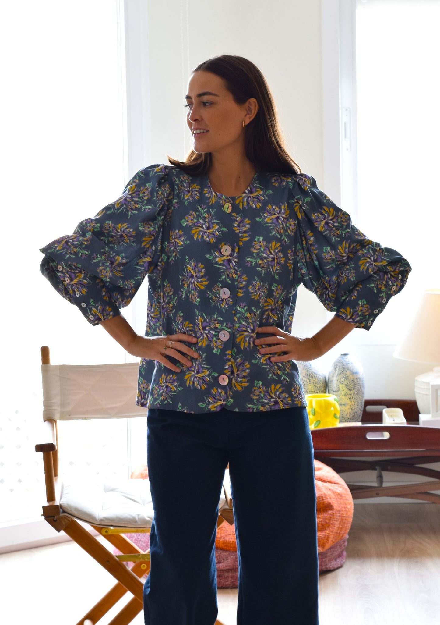 BLUSA HILDA - FLOR AZUL