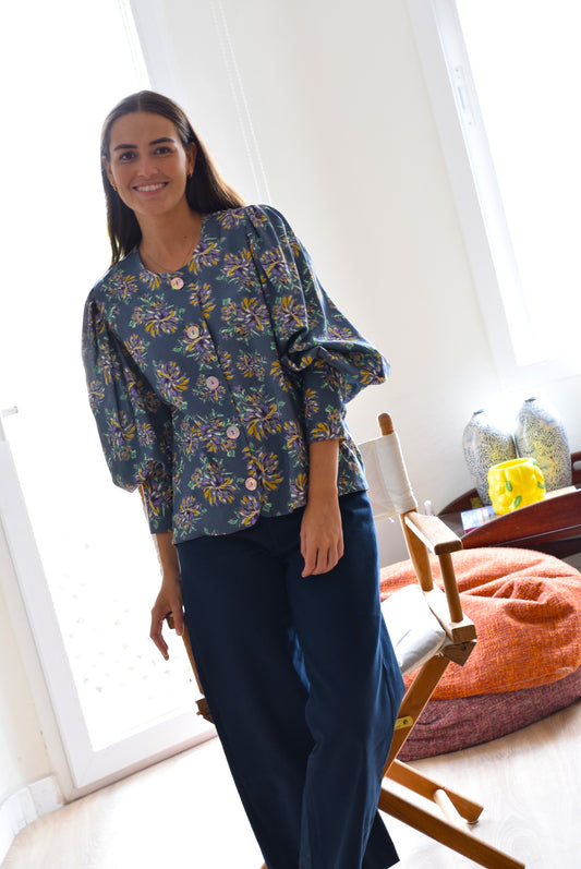 BLUSA HILDA - FLOR AZUL