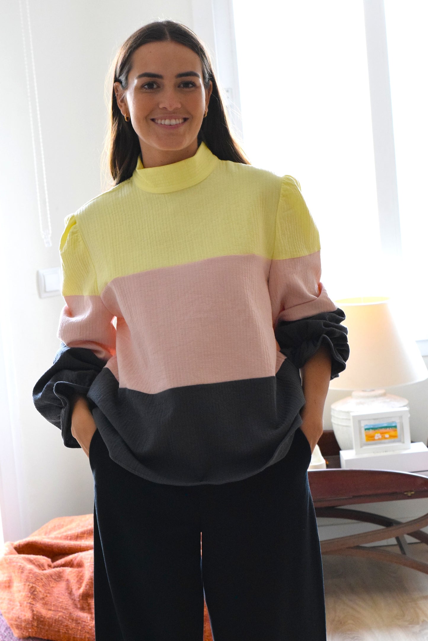 BLUSA TRIANA - AMARILLA, ROSA Y GRIS - PREORDER 12 SEPTIEMBRE