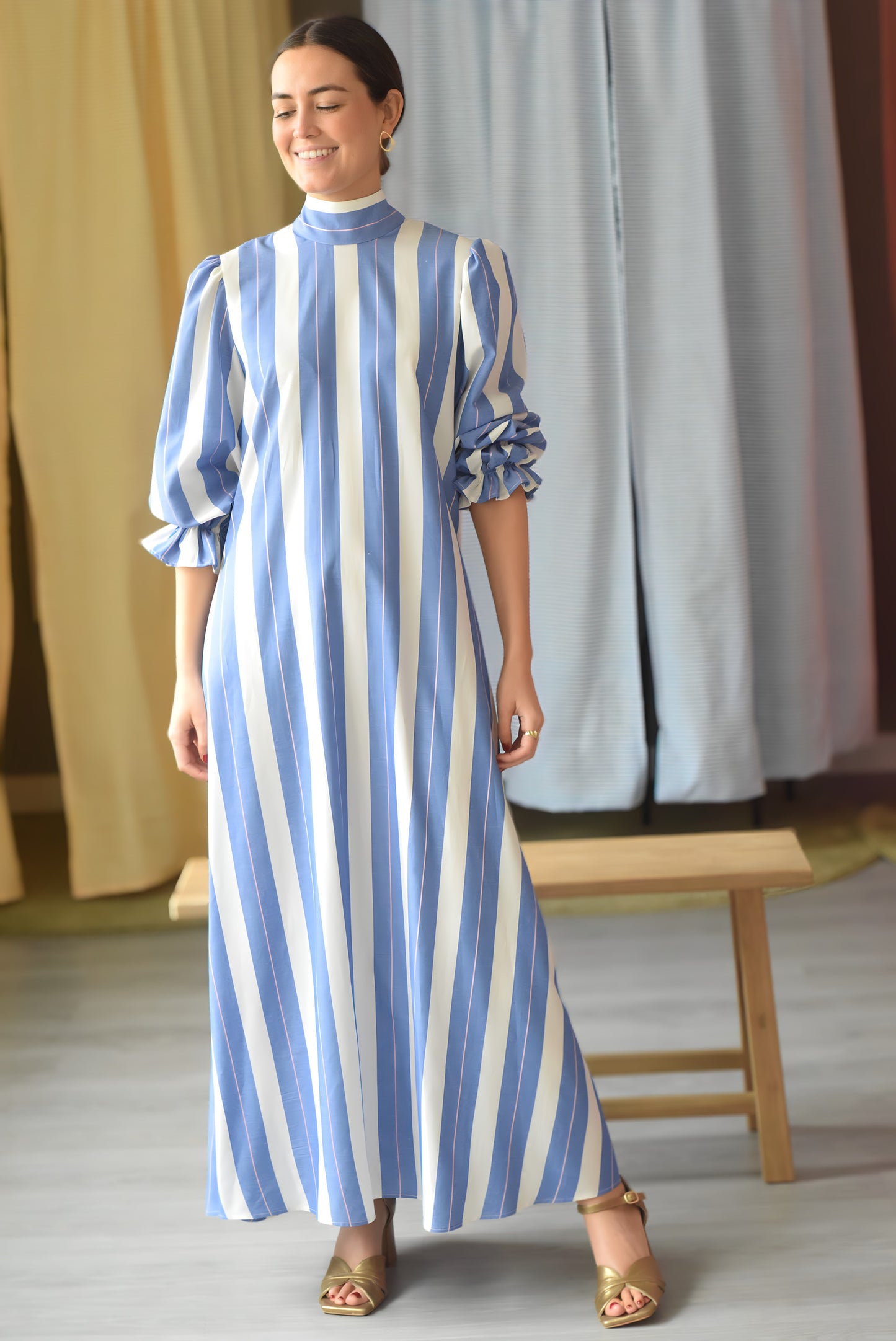 VESTIDO CLEMENTINA - RAYAS AZULES - PREORDER 5 ABRIL