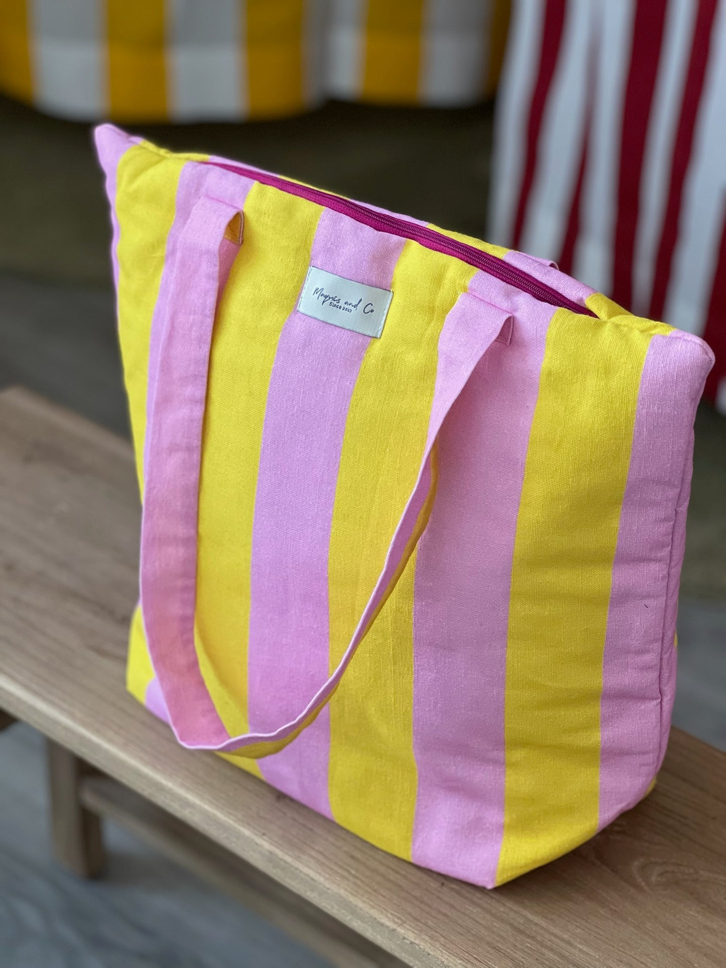 BOLSA CAROLA -  RAYAS AMARILLAS Y ROSAS
