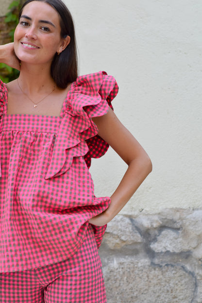 BLUSA INÉS - VICHY FUCSIA - PREORDER 10 JULIO