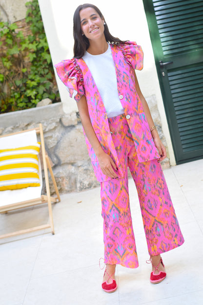 PANTALONES SOL -  IKAT FRESA -