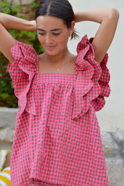 BLUSA INÉS - VICHY FUCSIA - PREORDER 10 JULIO