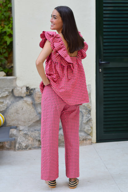 PANTALONES SOL -  VICHY FUCSIA