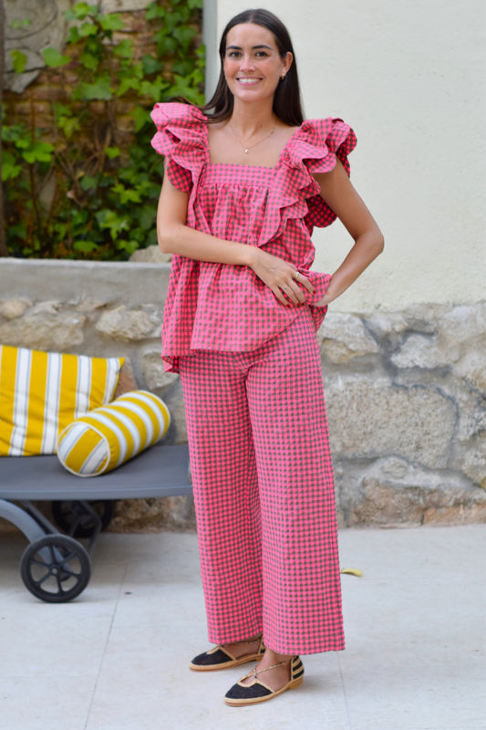 PANTALONES SOL -  VICHY FUCSIA