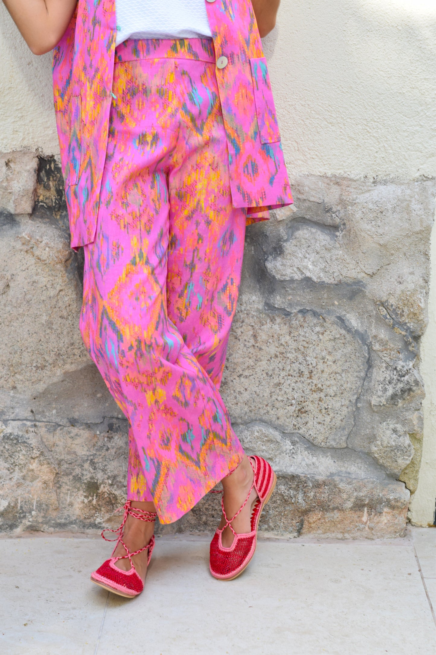 PANTALONES SOL -  IKAT FRESA -