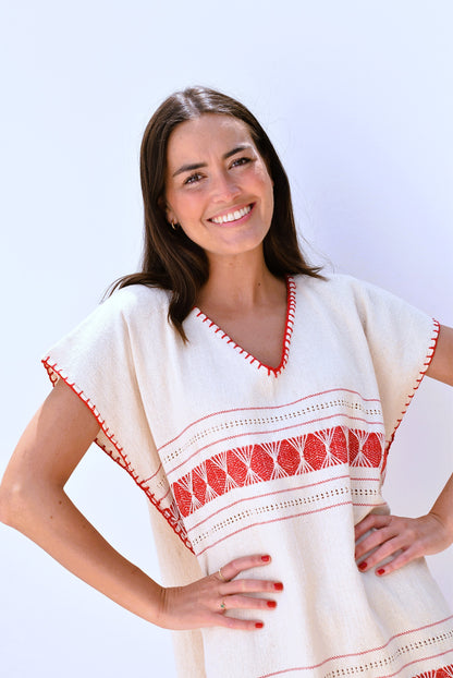 VESTIDO HUIPILE - ROJO