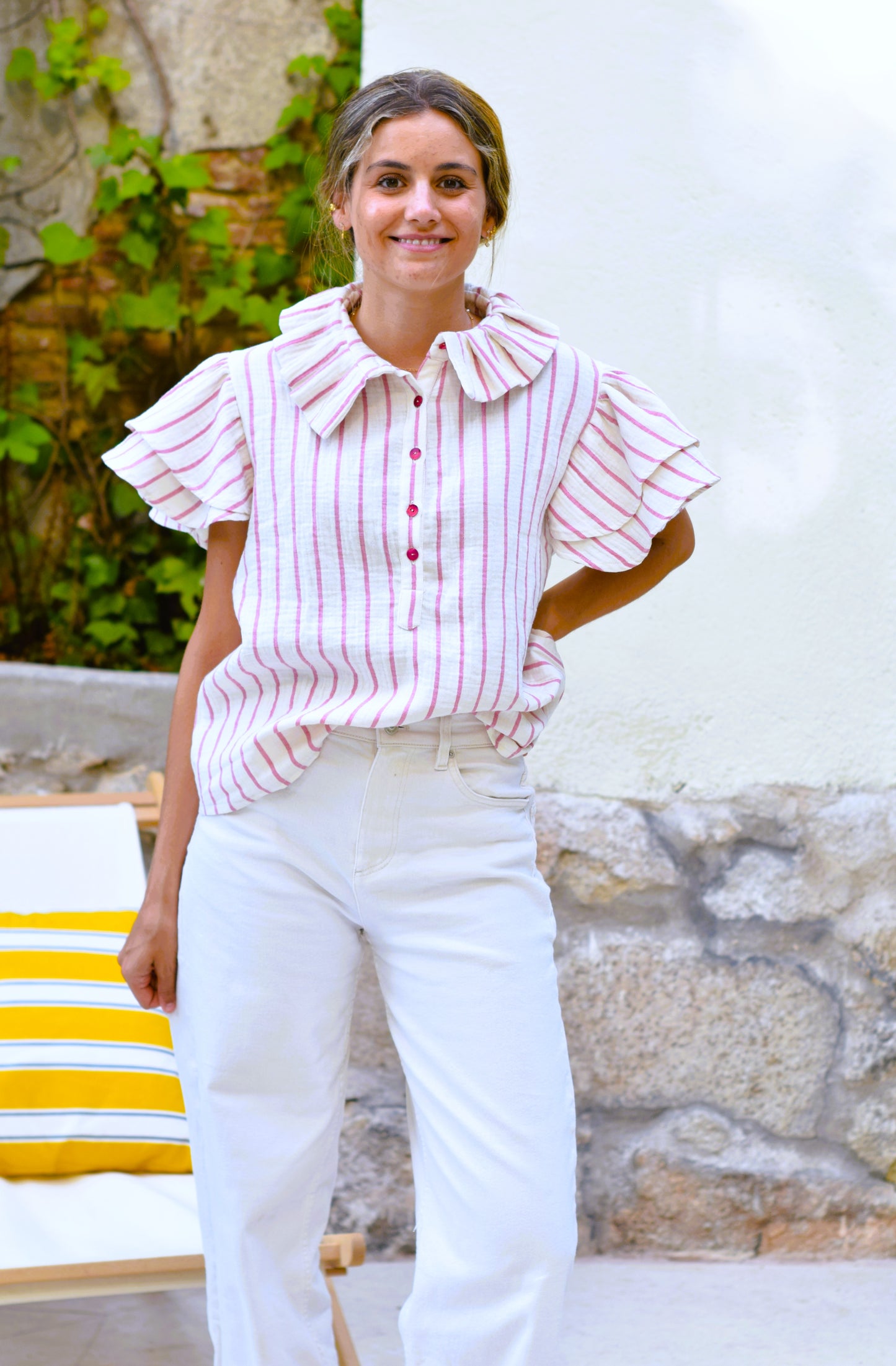 BLUSA CATALINA - RAYAS ROSAS - PREORDER 5 JULIO