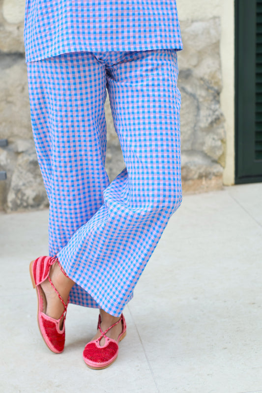 PANTALONES SOL -  VICHY AZUL Y ROSA