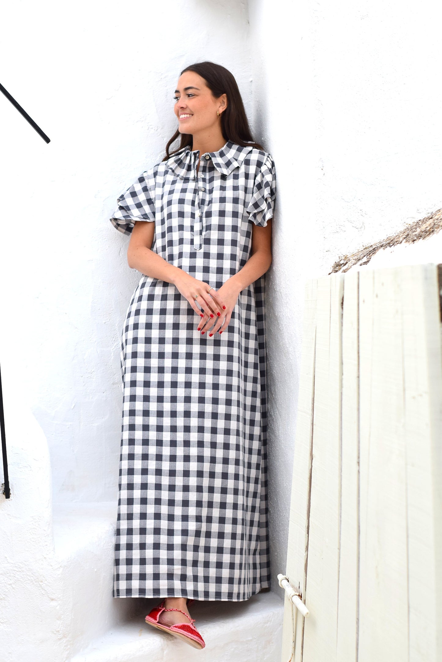 VESTIDO CATALINA - MAXI VICHY GRIS - PREORDER 20 JUNIO