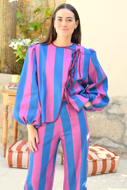 BLUSA FEDERICA - RAYAS AZUL Y ROSA