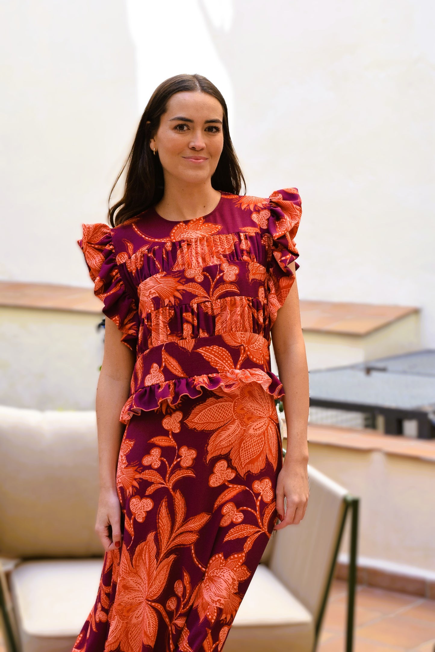 VESTIDO MARCELA - BERENJENA Y NARANJA