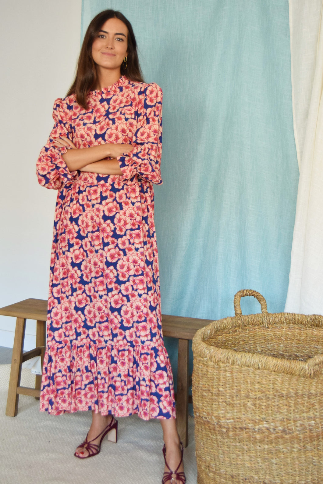 VESTIDO ALEJANDRA - FLORES FUCSIA -