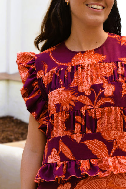 VESTIDO MARCELA - BERENJENA Y NARANJA