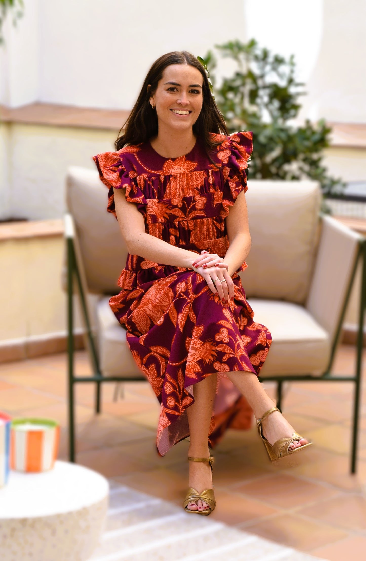 VESTIDO MARCELA - BERENJENA Y NARANJA