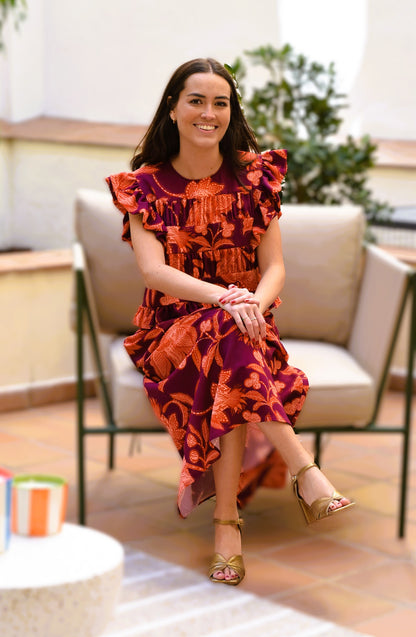 VESTIDO MARCELA - BERENJENA Y NARANJA