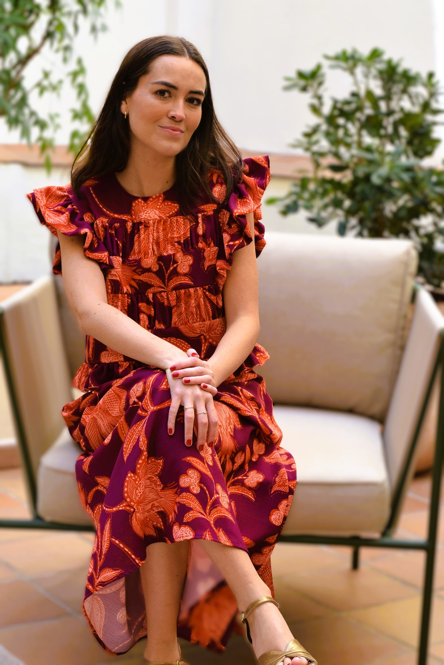 VESTIDO MARCELA - BERENJENA Y NARANJA