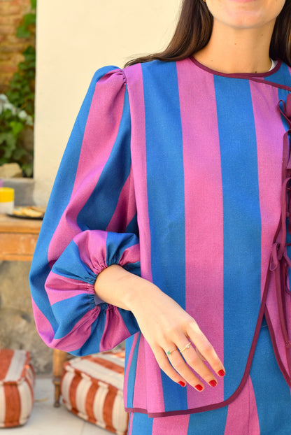 BLUSA FEDERICA - RAYAS AZUL Y ROSA
