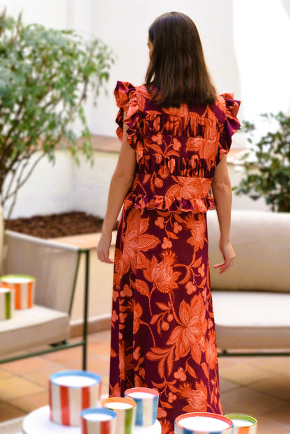 VESTIDO MARCELA - BERENJENA Y NARANJA