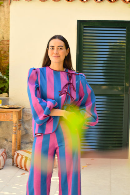 BLUSA FEDERICA - RAYAS AZUL Y ROSA