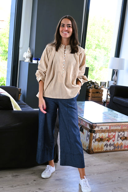 BLUSA ISABELA - RAYAS TOPO - PREORDER 7 SEPTIEMBRE